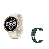 KucooN Smart Watches Global Version Smartwatch 1.3' Display Stainless Steel Bezel 12 Days Battery Men Watch (Color : Ivory N GreenStrap)