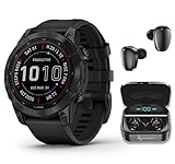 Garmin Fenix 7 Sapphire Solar Multisport GPS Touchscreen Smartwatch, Black DLC Titanium with Black Band, 33 mm. Display with Wearable4U Black Earbuds Bundle