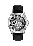 Bulova Men's Classic Stainless Steel 3-Hand Automatic Watch with Black Leather Strap, Open Aperture Style: 96A135