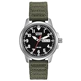 Citizen Men's Eco-Drive Weekender Garrison Field Watch in Stainless Steel with Olive Nylon strap, Black Dial (Model: BM8180-03E)
