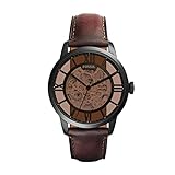 Fossil Men's Townsman Automatic Stainless Steel and Leather Three-Hand Skeleton Watch, Color: Black, Cognac (Model: ME3098)