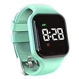 e-vibra Waterproof Vibrating Alarm Watch Rechargeable 15 Alarm Reminder Watch Potty Training Watch with Lock Screen (Mint Green Square)