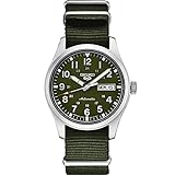 SEIKO SRPG33 Watch for Men - 5 Sports - Automatic with Manual Winding Movement, Green Dial, Stainless Steel Case, Green Nylon Strap, 100m Water Resistant, and Day/Date Display