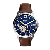 Fossil Men's Townsman Automatic Stainless Steel and Leather Two-Hand Skeleton Watch, Color: Silver, Brown (Model: ME3110)