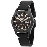 SEIKO SRPG41 Watch for Men - 5 Sports - Automatic with Manual Winding Movement, Black Dial, Stainless Steel Case with Black Ion Finish, Black Leather Strap, and 100m Water Resistant