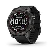 Garmin fenix 7X Sapphire Solar, Larger adventure smartwatch, with Solar Charging Capabilities, rugged outdoor watch with GPS, touchscreen, wellness features, carbon gray DLC titanium with black band