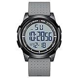 GOLDEN HOUR Ultra-Thin Minimalist Sports Waterproof Digital Watches Men with Wide-Angle Metal Case Bright Display Rubber Strap Wrist Watch for Men Women in Gray