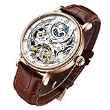 IK COLOURING Mens Luxury Skeleton Automatic Mechanical Wrist Watches Leather Moon Phrase Luminous Hands Self-Wind Watch