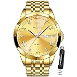 OLEVS Men Watches Business Dress Diamond Analog Quartz Date Luxury Wrist Watch Gold Casual Stainless Steel Waterproof Luminous Two Tone Watch for Men