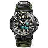 amzeus 23-in-1 Military Tactical Watch for Men, Multifunctional Outdoors Waterproof Survival Watches with Compass Whistle and Thermometer, Paracord Watch Bracelets with Outdoor Army Gear