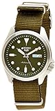 SEIKO Men's 5 Sports Stainless Steel Automatic Watch with Nylon Strap, Green, 22 (Model: SRPE65)