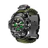 23-in-1 Survival Military Digital Watch, Mens Tactical Multi-Functional and Adjustable Wristband Outdoors Waterproof Army Green Sports Watches with Compass Paracord Band