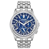 Citizen Men's Classic Calendrier Eco-Drive Stainless Steel Watch, 12/24 Hour Time, 3-Hand Day and Date, Anti-Reflective Mineral Crystal, Luminous Hands, Blue Dial, 44mm (Model: BU2021-51L)
