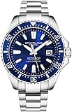 Stuhrling Original Men's Watches Pro Dive Watch Sports Watch with 42 MM Case Blue Dial Stainless Steel Silver Bracelet Diving Watch for Men (Blue)