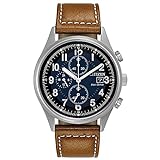 Citizen Eco-Drive Garrison Quartz Mens Watch, Stainless Steel with Leather strap, Field watch, Brown (Model: CA0621-05L)