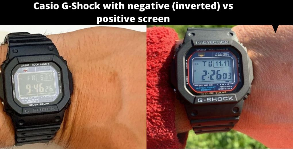 Casio G-Shock with negative (inverted) vs positive screen